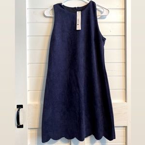 Aqua Navy Blue Suede Scalloped Dress NWT